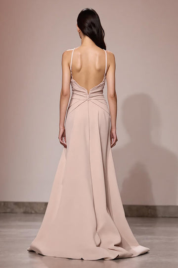 Robe de soirée maxi froncée en satin champagne